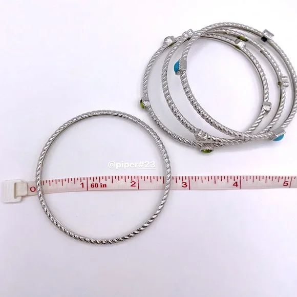 EUC Judith Ripka Sterling Silver Multi-gemstone & Diamonique Bangle Bracelet Set - Picture 8 of 9